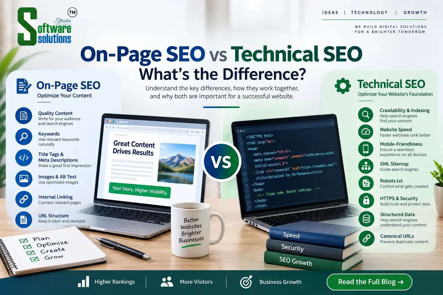On-Page SEO vs Technical SEO comparison guide for website optimization