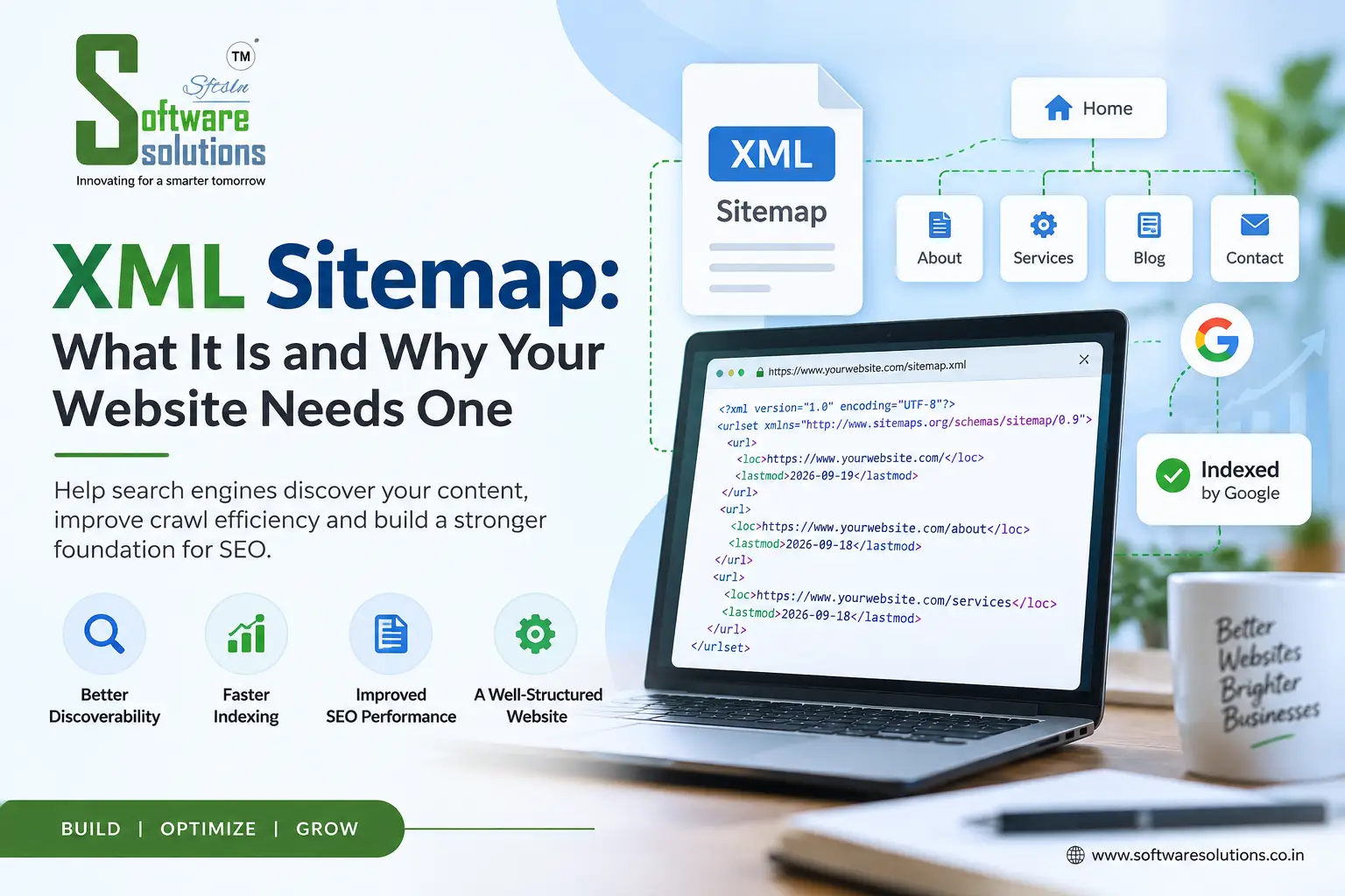 Example of an XML sitemap file structure with URL entries
