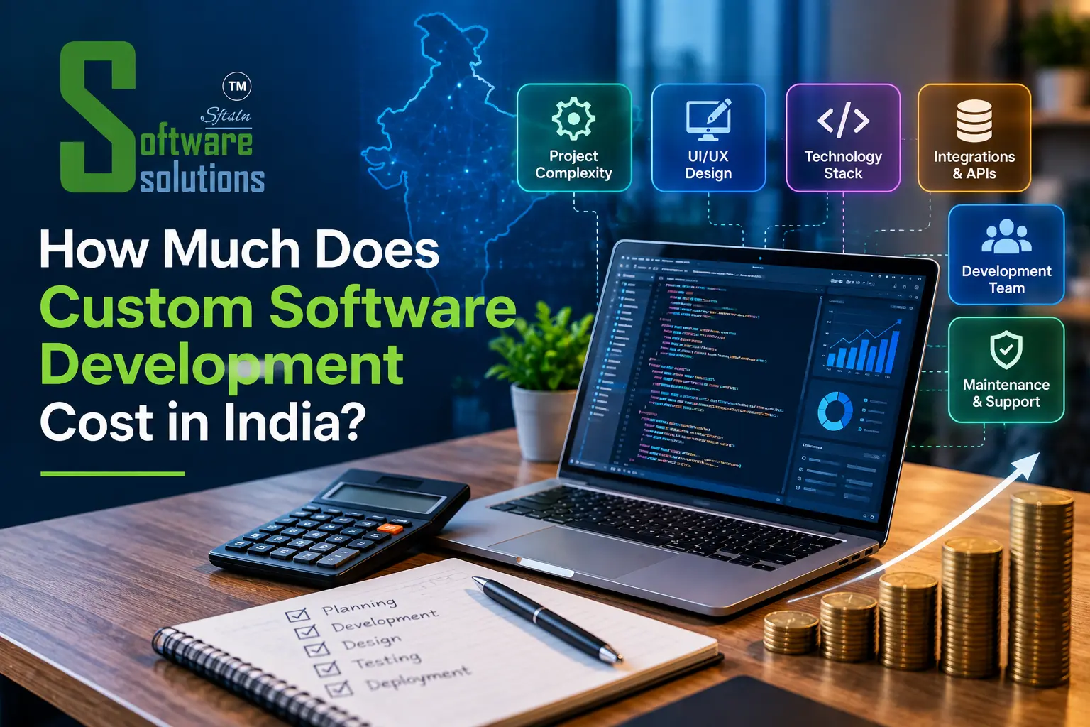 Custom software development cost in India by Software Solutions