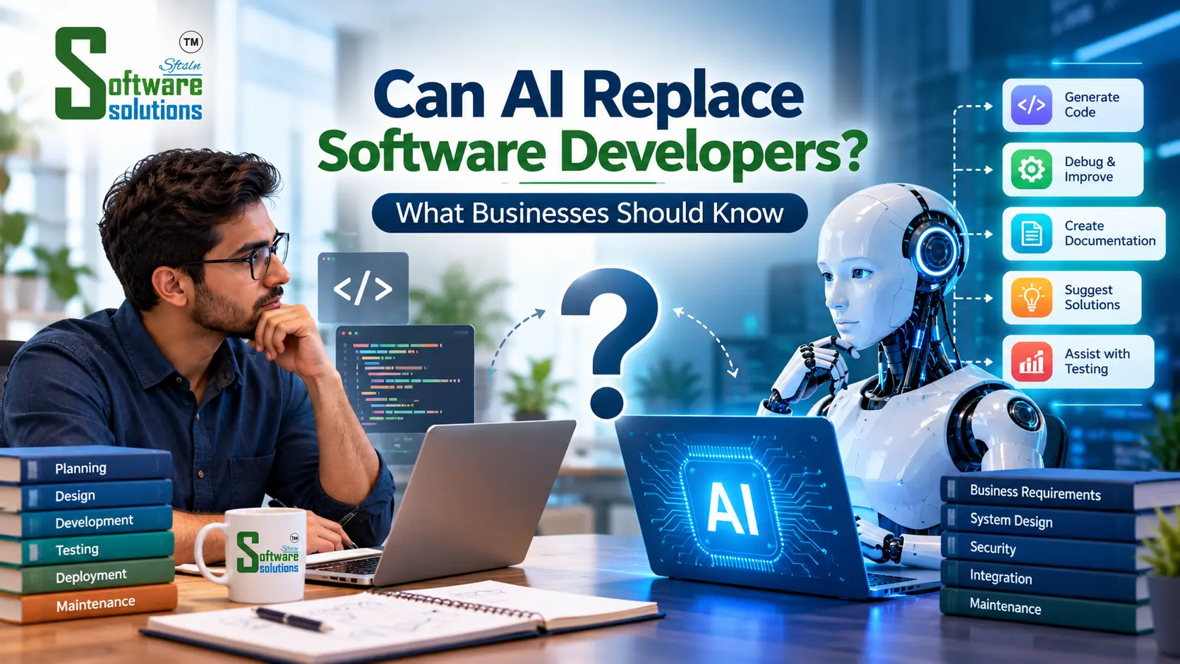 Can AI replace software developers? AI in software development, AI-assisted coding, and the future of software development for businesses | Software Solutions